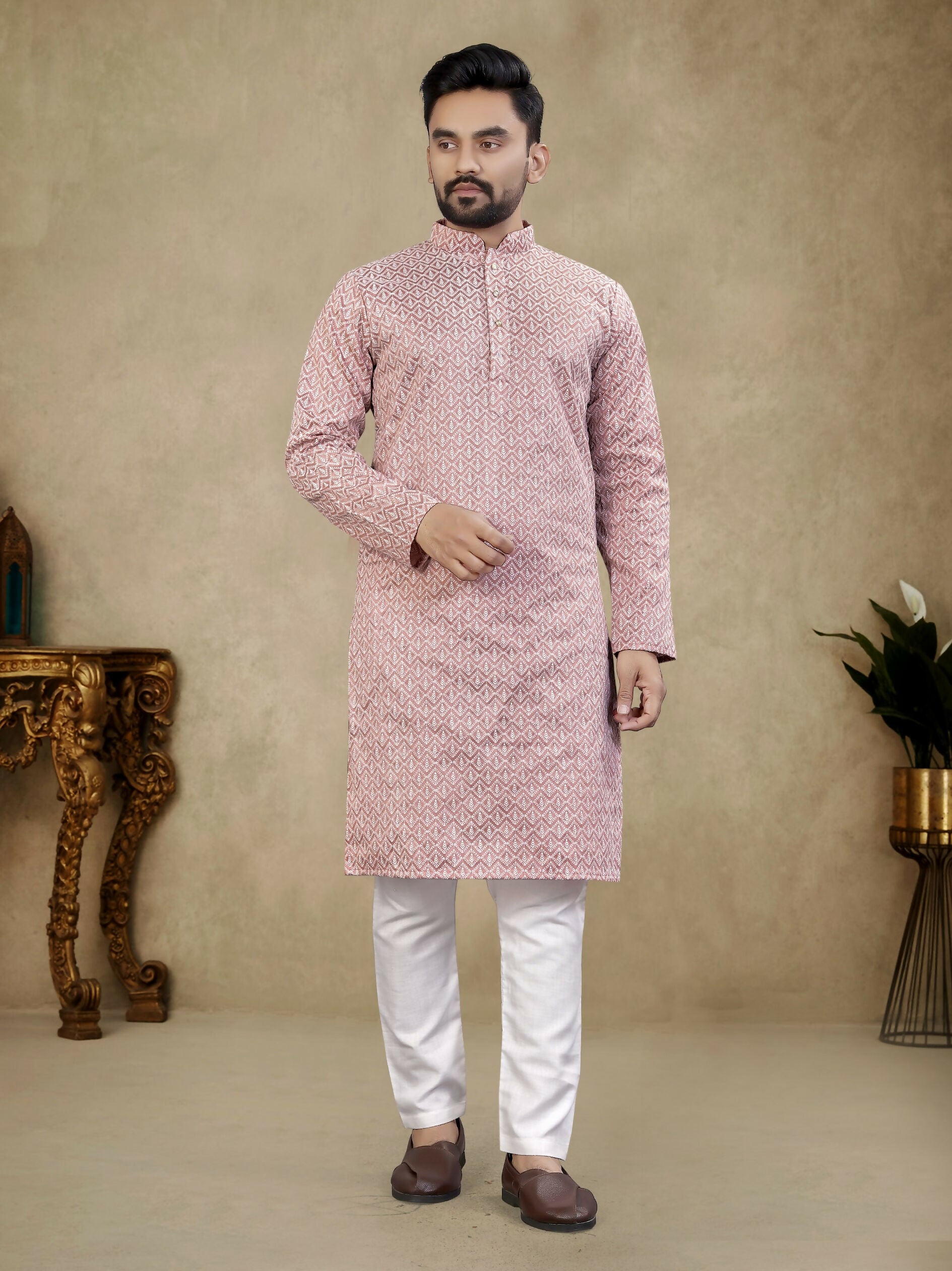 Anaita Pink Lucknowi Work Silk Straight Kurta - Distacart