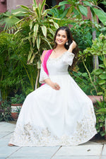 Thumbnail for Joban Fashion White Kurta Set Georgette Embroidery Sequence Work - Distacart