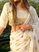Thumbnail for Anouk White & Gold-Toned Embellished Sequinned Pure Georgette Saree - Distacart