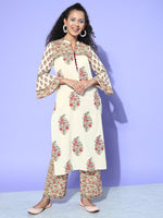 Thumbnail for All About You Cream-Coloured Floral Printed Pure Cotton Kurta With Trousers - Distacart