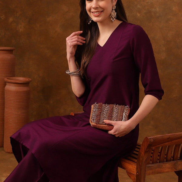 Anouk V-Neck Three-Quarter Sleeves Panelled Kurta with Palazzos - Distacart