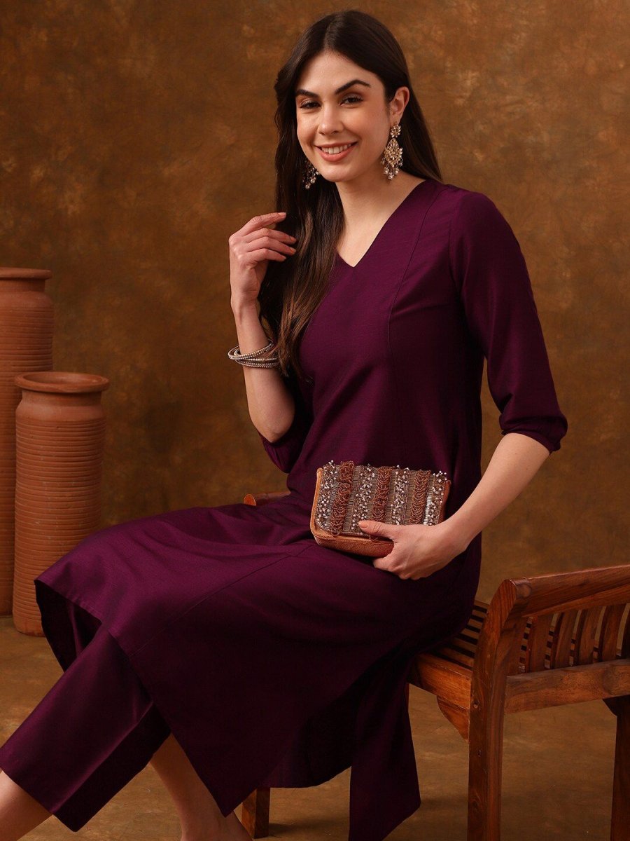 Anouk V-Neck Three-Quarter Sleeves Panelled Kurta with Palazzos - Distacart