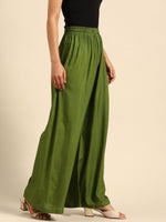 Thumbnail for TAG 7 Women Green Solid Wide Leg Palazzos