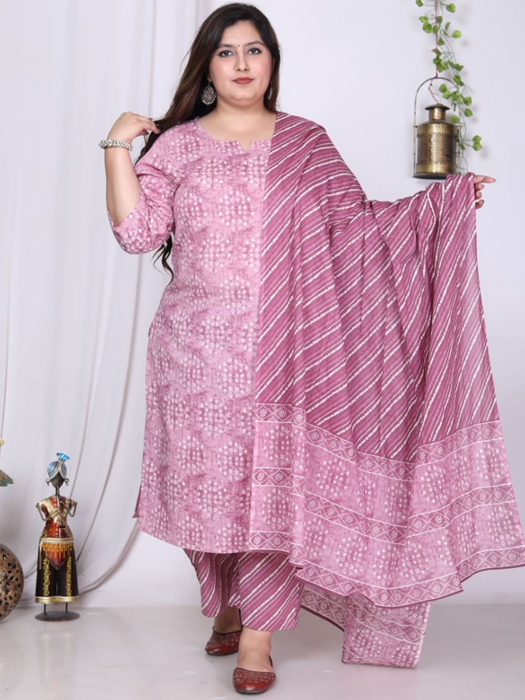 Swasti Floral Printed Regular Sequinned Pure Cotton Kurta with Trousers & Dupatta - Distacart