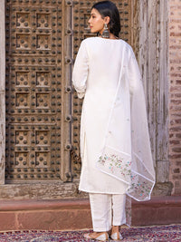 Thumbnail for Kalini Floral Yoke Design Thread Work Chanderi Cotton Kurta With Trouser & Dupatta - Distacart