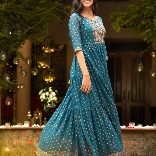 AURELIA Blue Ethnic Motifs Maxi Dress - Distacart