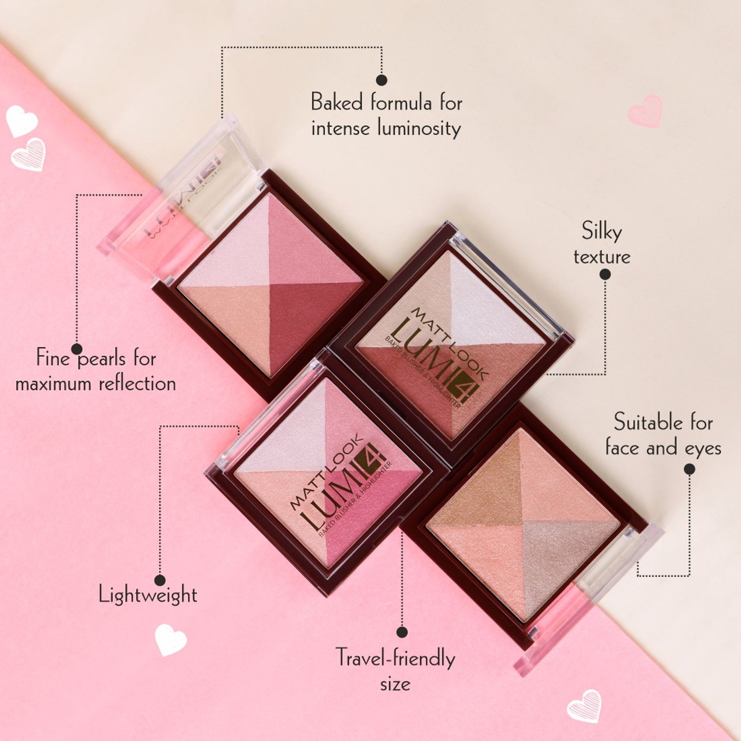 Matt Look Lumi 4 Baked Blusher & Highlighter - Cherry Pop - Distacart