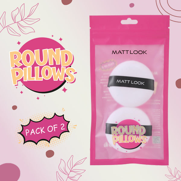Matt Look Round Pillows Powder White Puff - Pack Of 2