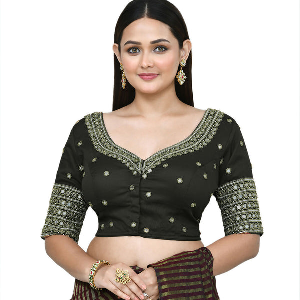 Joban Fashion Women's Dark Green Embroidered Stitched Blouse
