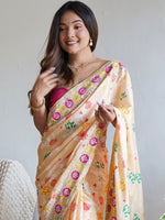 Thumbnail for Anouk Yellow Floral Printed Sequinned Detailed Saree - Distacart