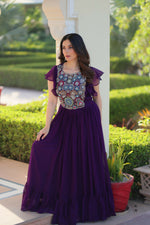 Thumbnail for Joban Fashion Purple Georgette Sequence Embroidery Work Gown