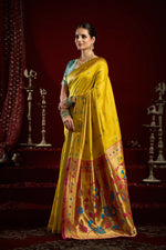 Thumbnail for Joban Fashion Yellow Paithani Silk Blend Butti Saree