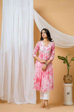 Thumbnail for Joban Fashion Pink Tie & Dye Kurta Pant Set - Distacart