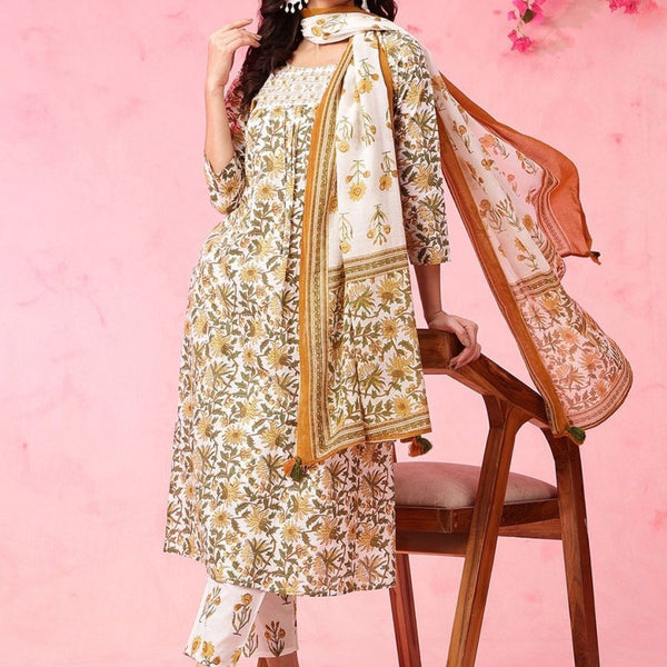 Anouk Women Ethnic Motifs Embroidered Empire Pure Cotton Kurta with Trousers & With Dupatta - Distacart