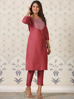 Thumbnail for Ode by House of Pataudi Floral Yoke Design Thread Work Straight Kurta - Distacart