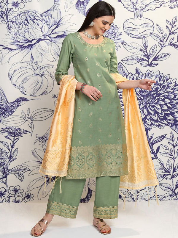 Vishudh Ethnic Motifs Woven Design Straight Kurta & Palazzos With Dupatta