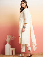 Thumbnail for Sangria Pure Cotton Floral Embroidered Straight Kurta With Trousers & Dupatta
