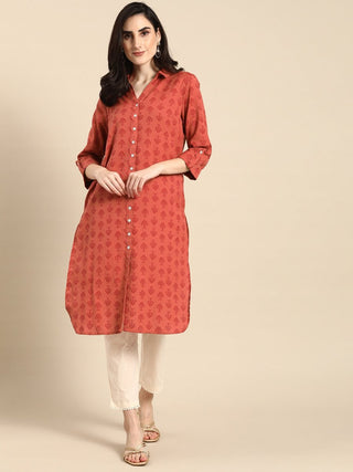 All About You Women Red Cotton Ethnic Motifs Printed Pathani Kurta - Distacart