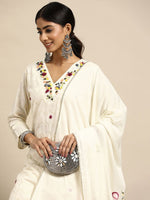 Thumbnail for Sangria Women Embroidered Thread Work Pure Cotton Kurta with Trousers & With Dupatta