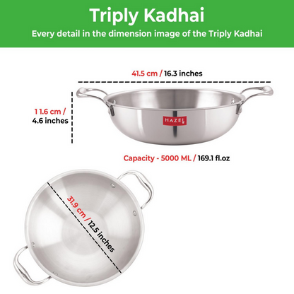 Hazel Triply Stainless Steel Induction Bottom Kadhai - Distacart