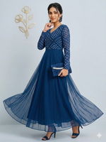 Thumbnail for Teeya Creation Women's Teal Bandhani Print Anarkali Gown - Dista