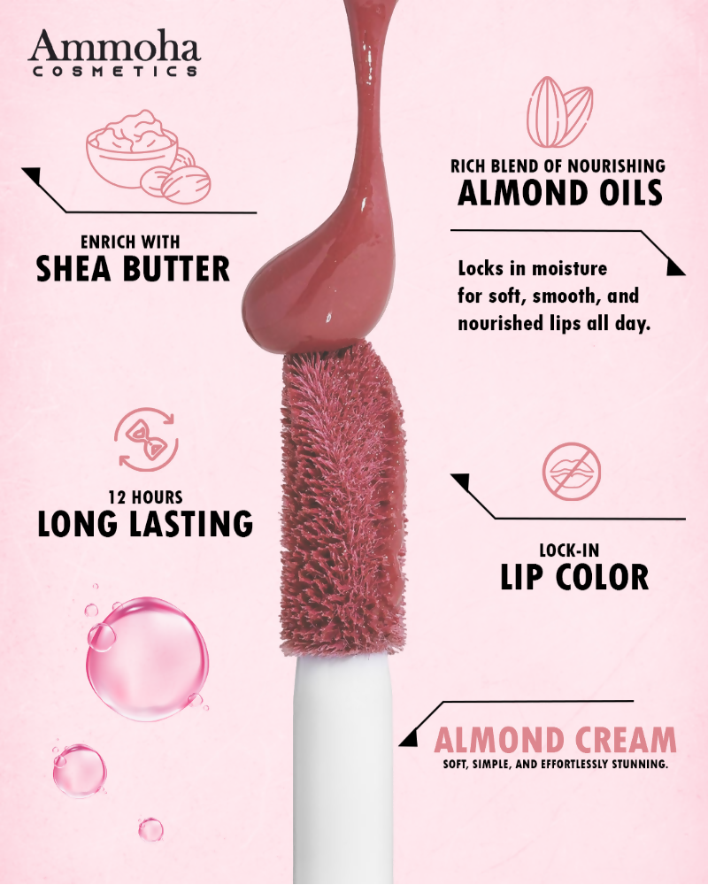 Ammoha Cosmetics Long-Lasting, Matte-Finished Almond Cream Color Liquid Lipstick - Distacart