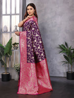Thumbnail for Joban Fashion Banarasi Wine Woven Soft Silk Saree