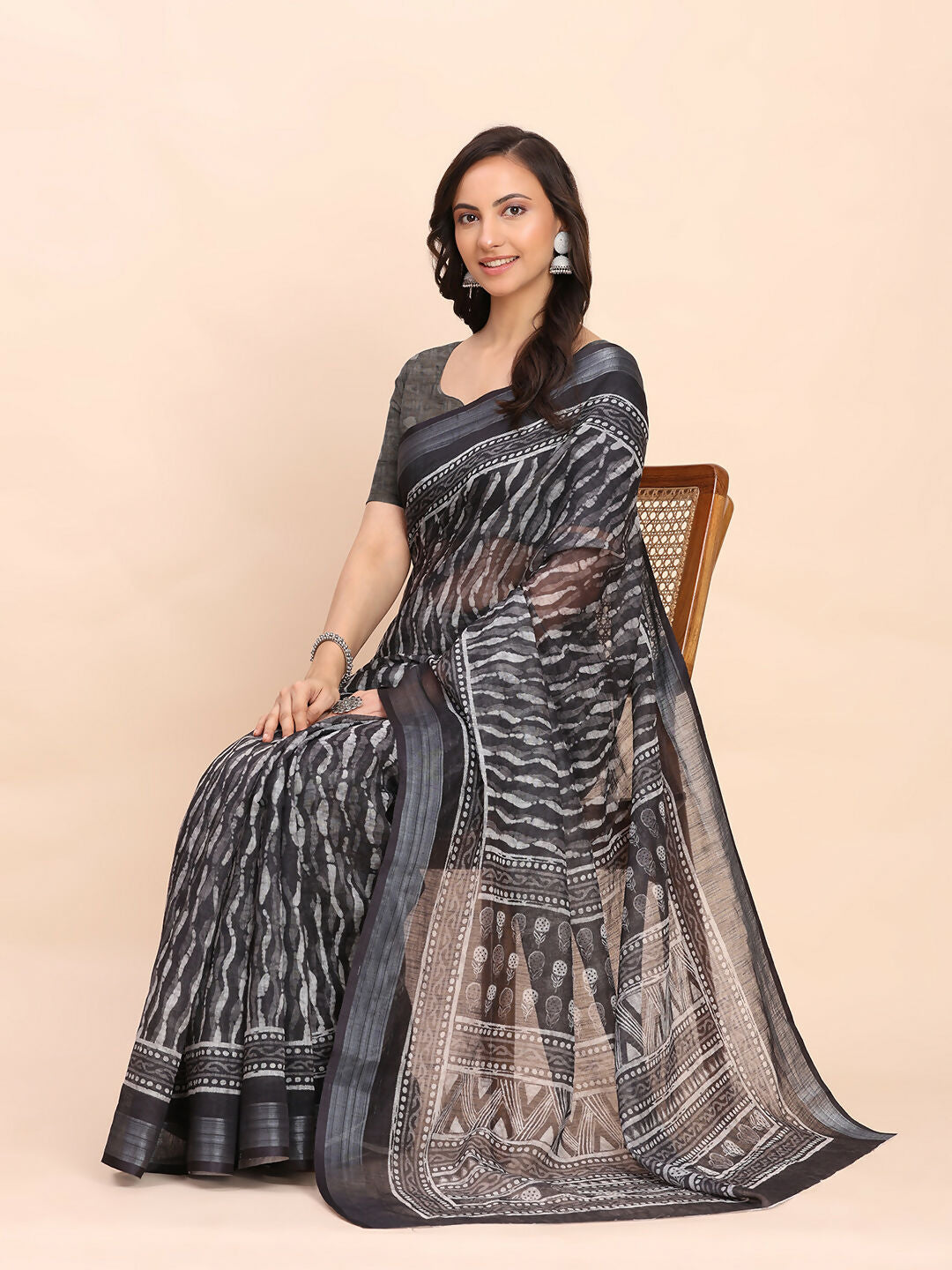 Astita Linen Cotton Black Saree