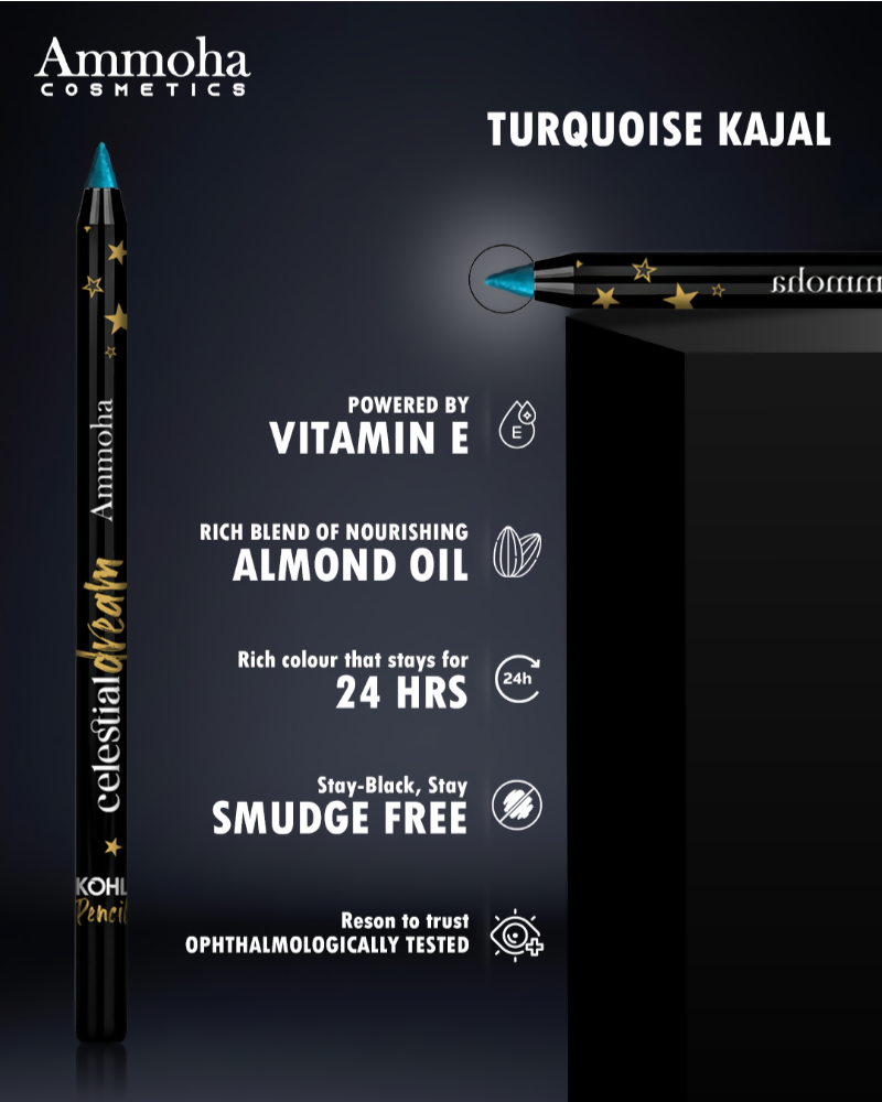 Ammoha Cosmetics Turquoise waterproof Kohl Pencil - Distacart