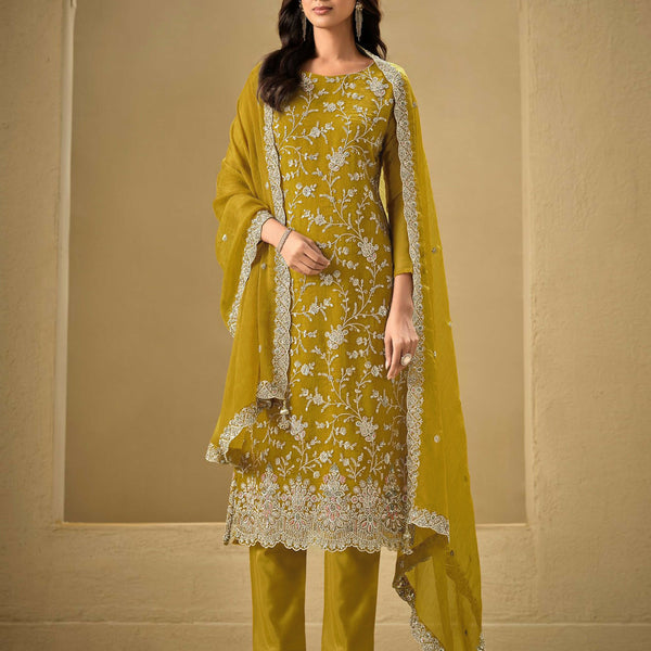 Anaita Mustard Embroidered Silk Stitched Salwar suit