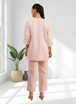Thumbnail for Joban Fashion Pink Linen Embroidered Readymade Cord Set - Distacart