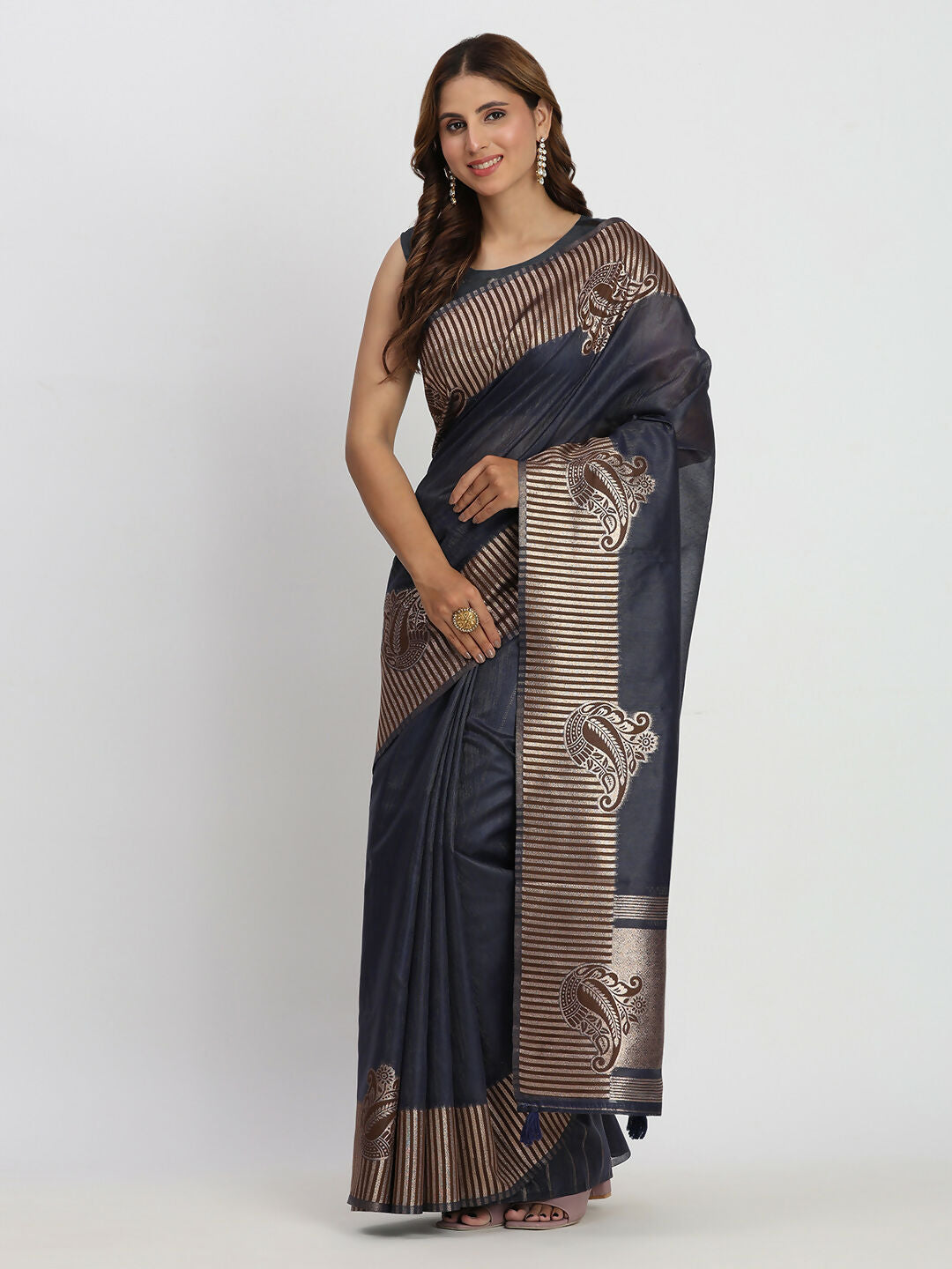 Astita Linen Cotton Navy Blue Saree