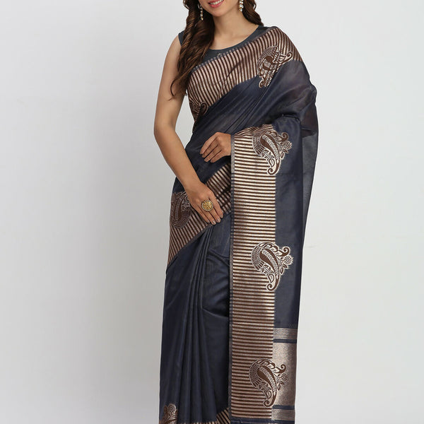 Astita Linen Cotton Navy Blue Saree