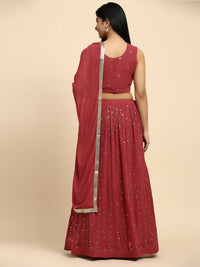 Thumbnail for Red Georgette Embroidered Lehenga choli with Dupatta - Dhara - Distacart
