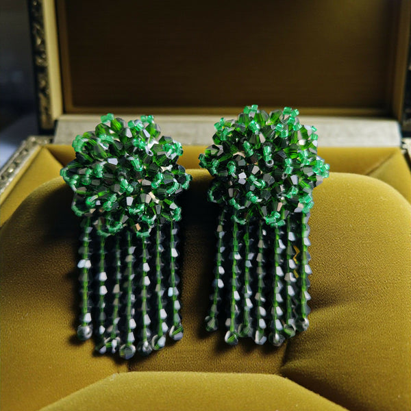 Inhanns Handmade Crystal Water Fall Earrings - Short - Dark Green Small - Distacart
