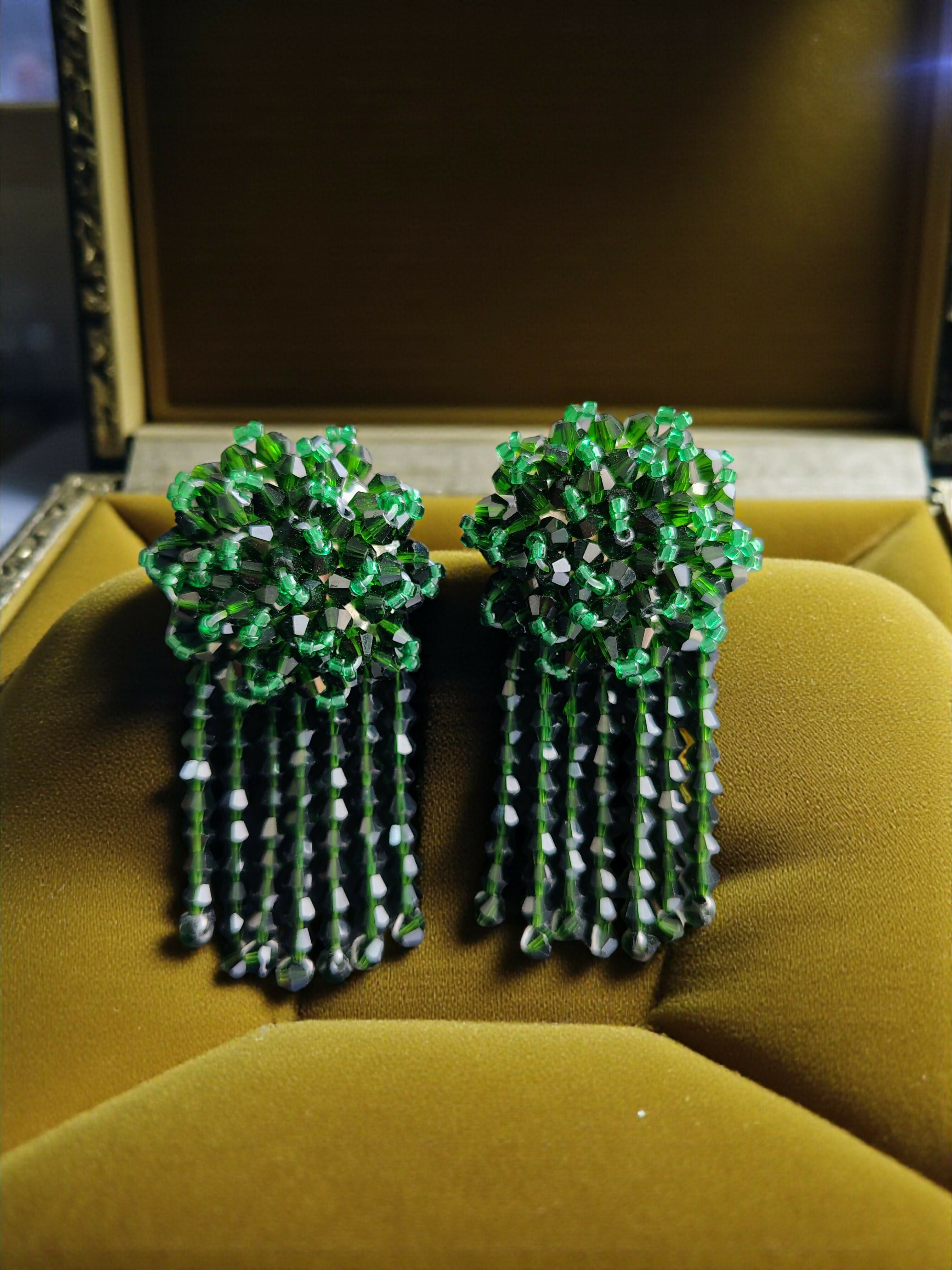 Inhanns Handmade Crystal Water Fall Earrings - Short - Dark Green Small - Distacart