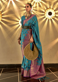 Thumbnail for Trendy Weaving Silk Turkish Blue Designer Saree - Emponline - Distacart
