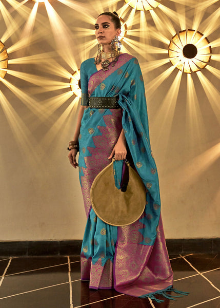 Trendy Weaving Silk Turkish Blue Designer Saree - Emponline - Distacart