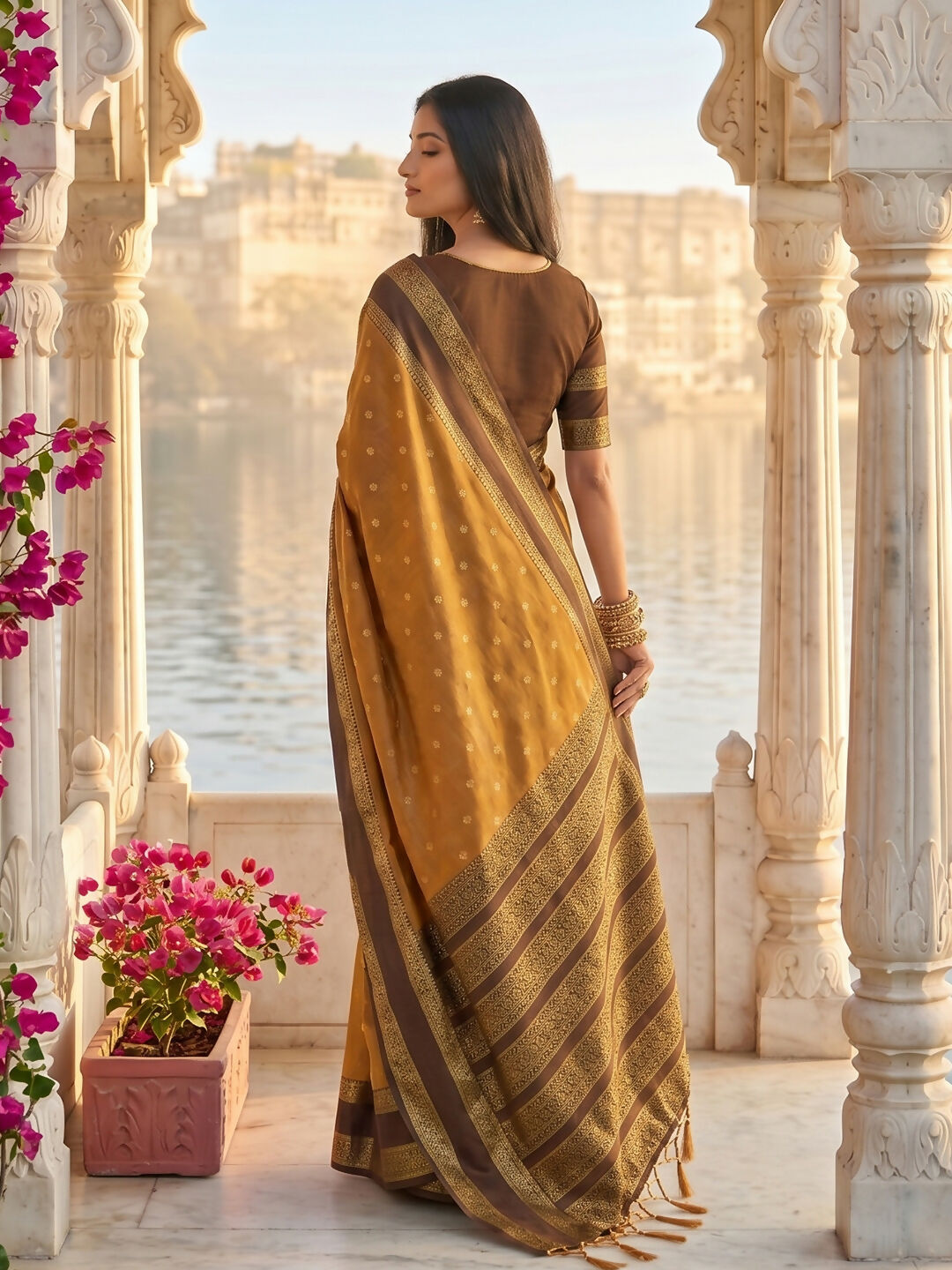 Shree Shyam Fashion Mustard Silk Blend Saree - Dista