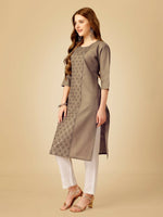 Thumbnail for Jyoti Fashion Women's Khaki Cotton Blend Embroidered Kurta Pant Set - Distacart