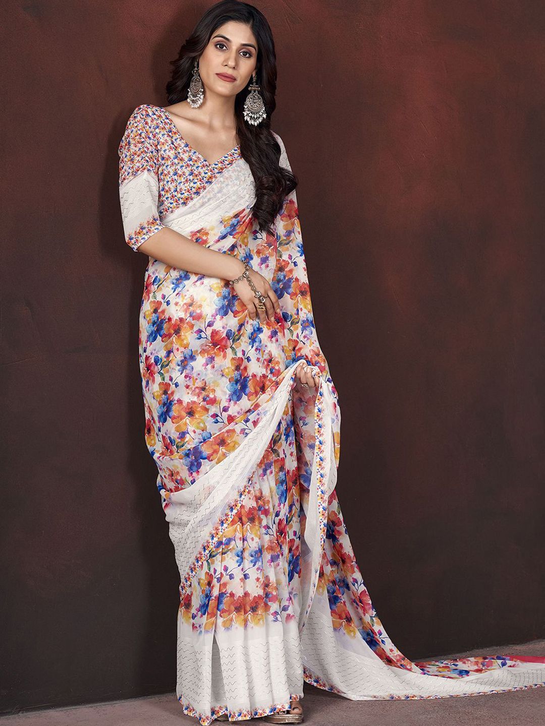Mitera Floral Pure Georgette Saree - Distacart