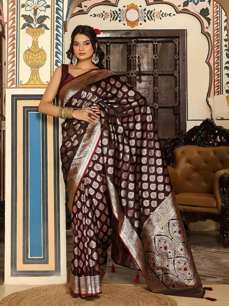 Shree Shyam Fashion Wine Silk Saree - Distacart