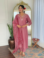 Thumbnail for The52 Gajri Women's Beautiful Embroidered Rayon Fabric with Straight Kurta, Pant and Dupatta Set - Distacart