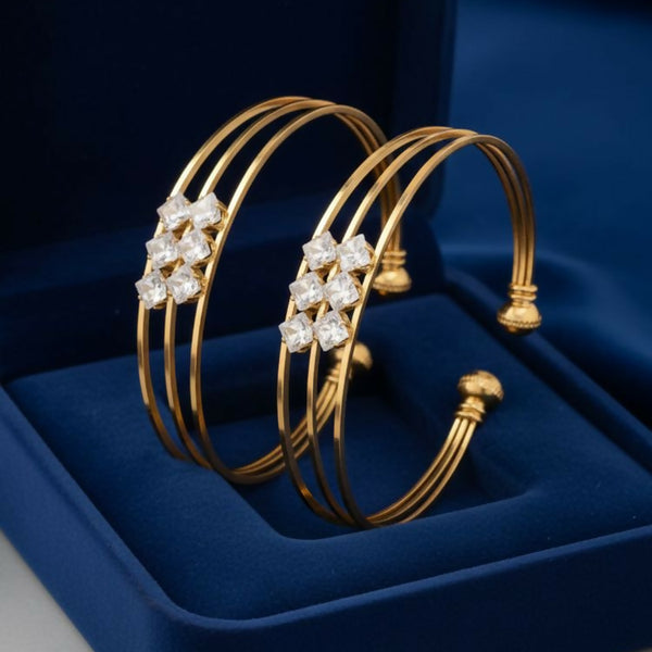 NVR Women Set of 2 Gold Plated CZ Stone Adjustable Bangle - Distacart