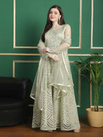 Thumbnail for Aastha Fashion Women's Pista Green Net Floral Resham Thread with Cording & Crystal work Anarkali Dress Set - Distacart