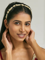 Thumbnail for Nuyug 22K Gold-Plated Kundan & Pearls Studded Matha Patti with Regal Motifs Head Jewellery