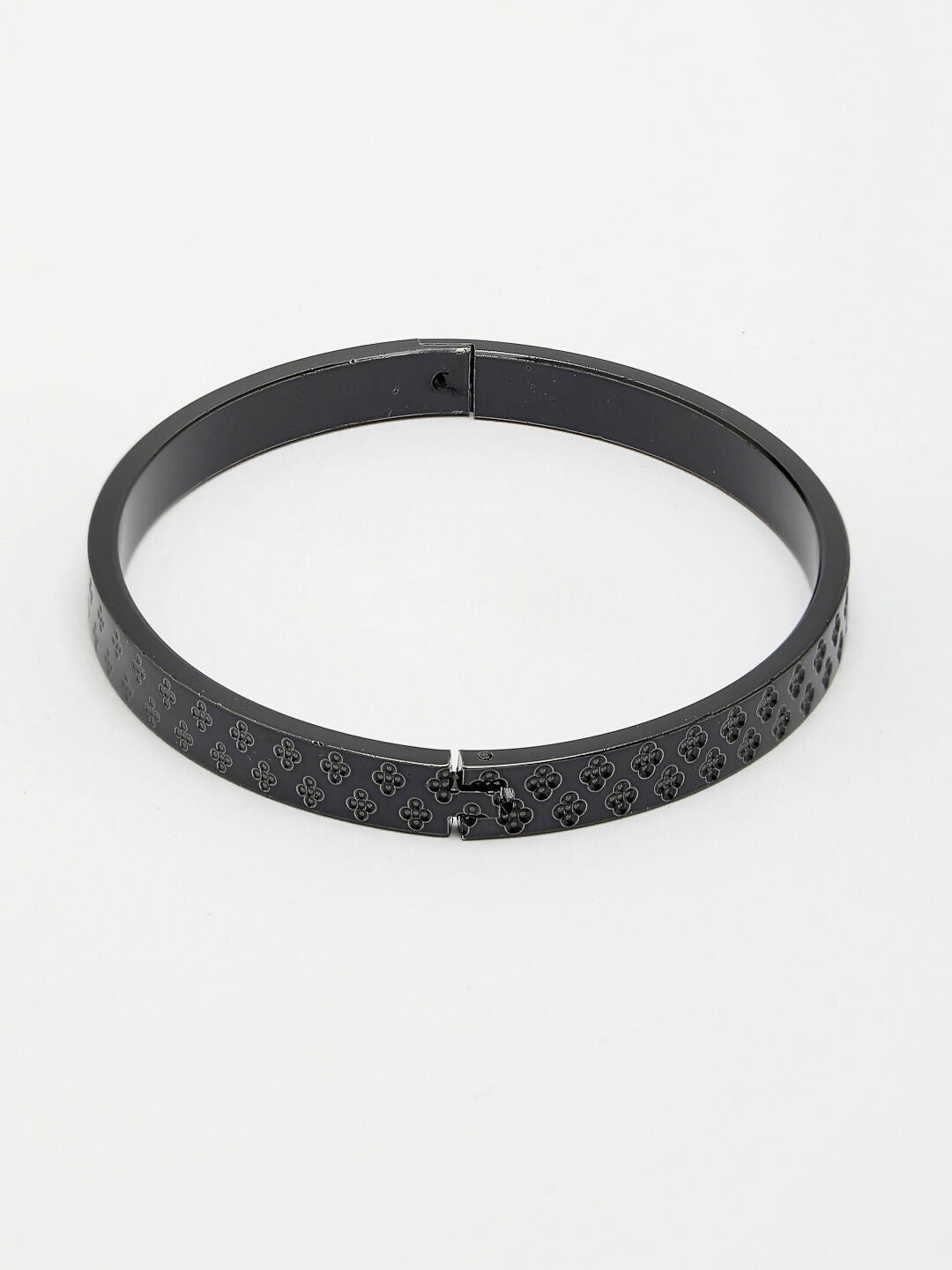 NVR Men's Black Rhodium-Plated Stainless Steel Kada Bracelet - Distacart