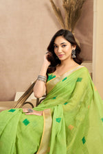 Thumbnail for Vastranavya Mint Green Digital Printed Linen Ready To Wear Pocket Saree with Unstitched Blouse - Distacart