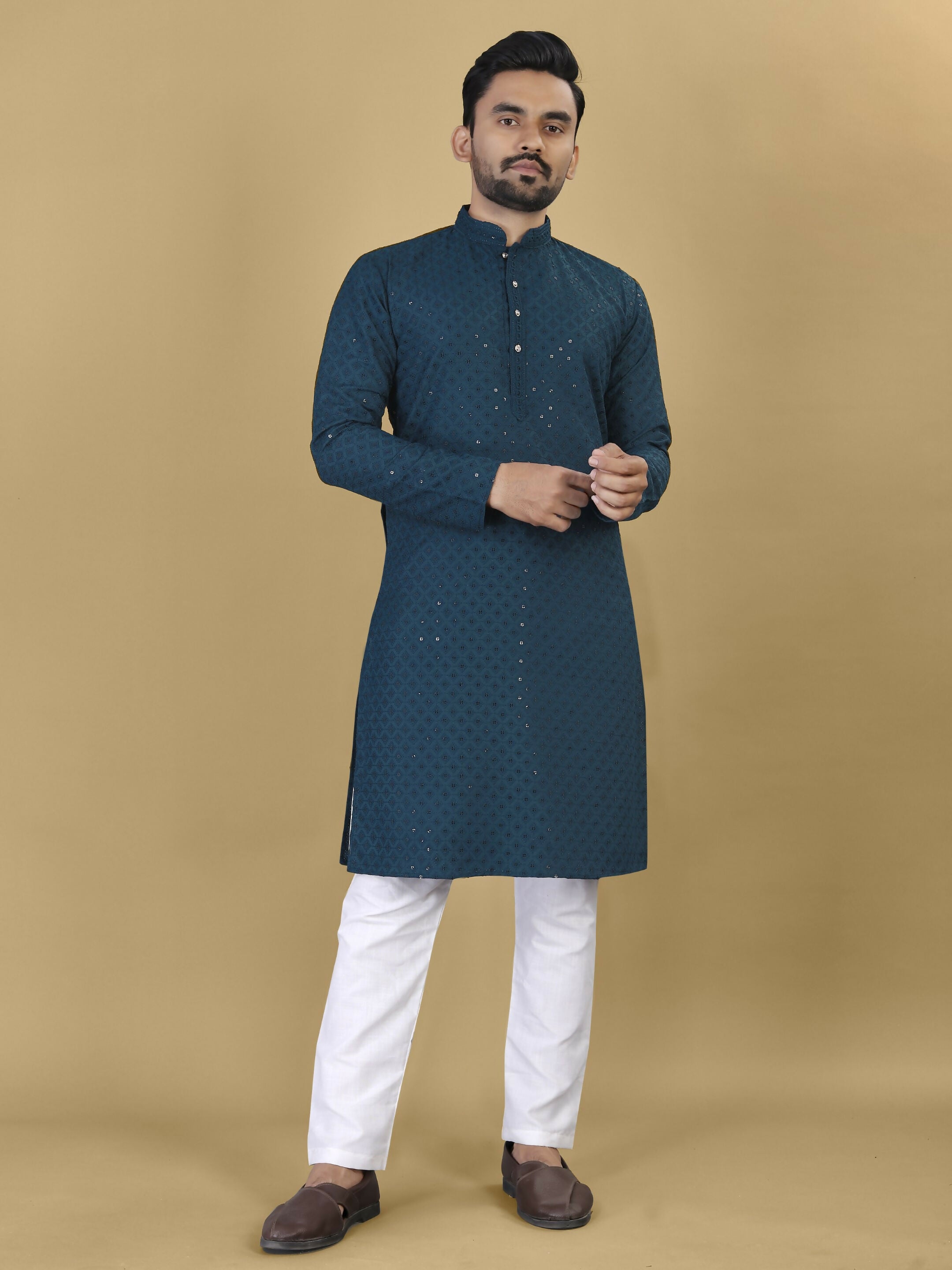 Anaita Teal Embroidered Rayon Straight Kurta - Distacart