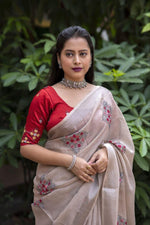 Thumbnail for Fossil Pure Linen Ethnic Motifs Saree with Unstitched Blouse - Hiral Fashion - Distacart